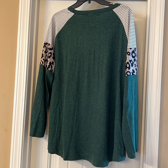 LANREMON Plus Size Tops Women Leopard Printed Long Sleeve Top, Color Block Tunic - Picture 5 of 5